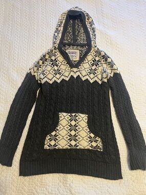 Superdry Black & Cream Nordic Cable-Knit Hooded Sweater